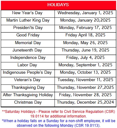 2025 Holidays